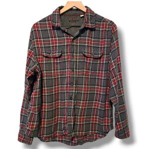 Woolrich flannel shirt mens Large Grey plaid long-sleeve 100% Cotton